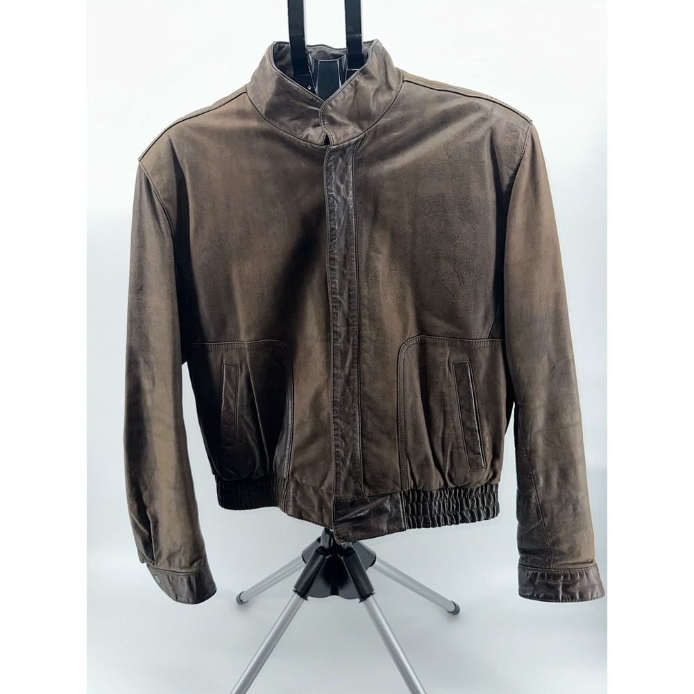 Vintage Reed Sportswear Jacket Mens 40 Brown Leather Bomber With Inner Vest 90s